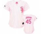 Women's Chicago White Sox #45 Michael Jordan Replica White Pink Strip Fashion Baseball Jersey