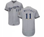Milwaukee Brewers #11 Mike Moustakas Grey Road Flex Base Authentic Collection Baseball Jersey