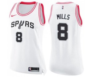 Women\'s San Antonio Spurs #8 Patty Mills Swingman White Pink Fashion Basketball Jersey