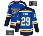 Adidas St. Louis Blues #29 Vince Dunn Authentic Royal Blue Fashion Gold NHL Jersey