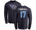 Tennessee Titans #17 Ryan Tannehill Navy Blue Name & Number Logo Long Sleeve T-Shirt