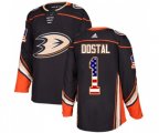 Anaheim Ducks #1 Lukas Dostal Authentic Black USA Flag Fashion Hockey Jersey