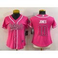 Women New England Patriots #10 Mac Jones Pink With Patch Cool Base Stitched Baseball Jersey