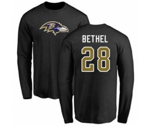 Baltimore Ravens #28 Justin Bethel Black Name & Number Logo Long Sleeve T-Shirt