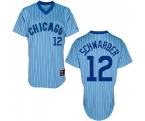 Chicago Cubs #12 Kyle Schwarber Authentic Blue Cooperstown Throwback Baseball Jersey