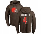 Cleveland Browns #4 Britton Colquitt Brown Name & Number Logo Pullover Hoodie