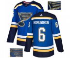 Adidas St. Louis Blues #6 Joel Edmundson Authentic Royal Blue Fashion Gold NHL Jersey