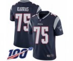 New England Patriots #75 Ted Karras Navy Blue Team Color Vapor Untouchable Limited Player 100th Season Football Jersey