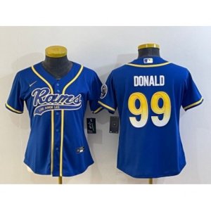 Women Los Angeles Rams #99 Aaron Donald Royal With Patch Cool Base Stitched Baseball Jersey