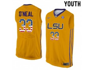 2016 US Flag Fashion Youth LSU Tigers Shaquille O\'Neal #33 College Basketball Elite Jersey - Gold
