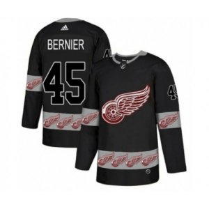 Detroit Red Wings #45 Jonathan Bernier Authentic Black Team Logo Fashion NHL Jersey