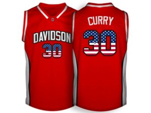 2016 US Flag Fashion Men\'s Davidson Wildcat Stephen Curry #30 College Basketball Jerseys - Red
