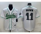 Philadelphia Eagles #11 A. J. Brown White With Patch Cool Base Stitched Baseball Jersey