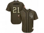 Colorado Rockies #21 Jonathan Lucroy Replica Green Salute to Service MLB Jersey