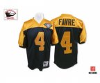Green Bay Packers #4 Brett Favre Authentic Navy Blue Gold With 75th Patch Throwback Football Jersey