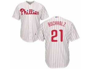 Philadelphia Phillies #21 Clay Buchholz Replica White Red Strip Home Cool Base MLB Jersey