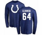 Indianapolis Colts #64 Mark Glowinski Royal Blue Name & Number Logo Long Sleeve T-Shirt