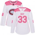 Women Montreal Canadiens #33 Patrick Roy Authentic White Pink Fashion NHL Jersey