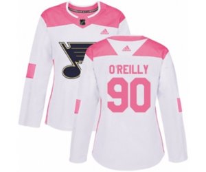 Women Adidas St. Louis Blues #90 Ryan O\'Reilly Authentic White Pink Fashion NHL Jersey