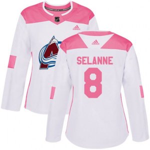 Women\'s Colorado Avalanche #8 Teemu Selanne Authentic White Pink Fashion NHL Jersey