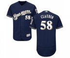 Milwaukee Brewers #58 Alex Claudio Navy Blue Alternate Flex Base Authentic Collection Baseball Jersey