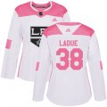 Women's Los Angeles Kings #38 Paul LaDue Authentic White Pink Fashion NHL Jersey
