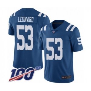 Indianapolis Colts #53 Darius Leonard Limited Royal Blue Rush Vapor Untouchable 100th Season Football Jersey