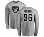 Oakland Raiders #96 Clelin Ferrell Ash Name & Number Logo Long Sleeve T-Shirt