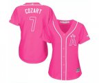 Women's Los Angeles Angels of Anaheim #7 Zack Cozart Authentic Pink Fashion Baseball Jersey