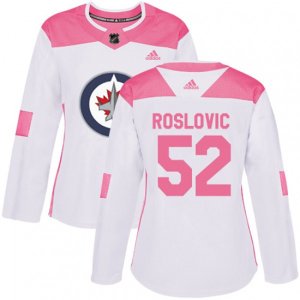 Women Winnipeg Jets #52 Jack Roslovic Authentic White Pink Fashion NHL Jersey