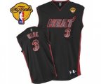 Miami Heat #3 Dwyane Wade Authentic Black Black Red No. Finals Patch Basketball Jersey