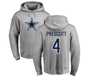 Dallas Cowboys #4 Dak Prescott Ash Name & Number Logo Pullover Hoodie