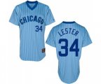 Chicago Cubs #34 Jon Lester Replica Blue White Strip Cooperstown Throwback Baseball Jersey
