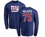 New York Giants #75 Jon Halapio Royal Blue Name & Number Logo Long Sleeve T-Shirt