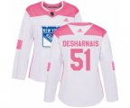 Women Adidas New York Rangers #51 David Desharnais Authentic White Pink Fashion NHL Jersey