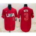 USA Baseball #3 Mookie Betts Number 2023 Red World Classic Stitched Jersey