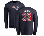 New England Patriots #33 Kevin Faulk Navy Blue Name & Number Logo Long Sleeve T-Shirt