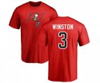 Tampa Bay Buccaneers #3 Jameis Winston Red Name & Number Logo T-Shirt