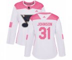 Women Adidas St. Louis Blues #31 Chad Johnson Authentic White Pink Fashion NHL Jersey