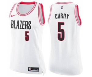 Women\'s Portland Trail Blazers #5 Seth Curry Swingman White Pink Fashion Basketball Jersey