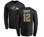Baltimore Ravens #12 Jaleel Scott Black Name & Number Logo Long Sleeve T-Shirt