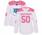 Women Adidas New York Rangers #50 Lias Andersson Authentic White Pink Fashion NHL Jersey