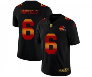 Cleveland Browns #6 Baker Mayfield Men\'s Black Nike Red Orange Stripe Vapor Limited NFL Jersey