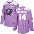 Columbus Blue Jackets #14 Jordan Schroeder Authentic Purple Fights Cancer Practice NHL Jersey