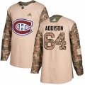 Montreal Canadiens #64 Jeremiah Addison Authentic Camo Veterans Day Practice NHL Jersey