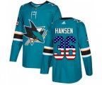 Adidas San Jose Sharks #36 Jannik Hansen Authentic Teal Green USA Flag Fashion NHL Jersey