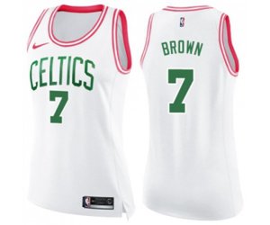 Women\'s Boston Celtics #7 Jaylen Brown Swingman White Pink Fashion Basketball Jersey