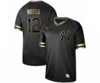 New York Yankees #12 Wade Boggs Authentic Black Gold Fashion Baseball Jersey