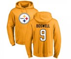 Pittsburgh Steelers #9 Chris Boswell Gold Name & Number Logo Pullover Hoodie