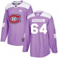Montreal Canadiens #64 Jeremiah Addison Authentic Purple Fights Cancer Practice NHL Jersey